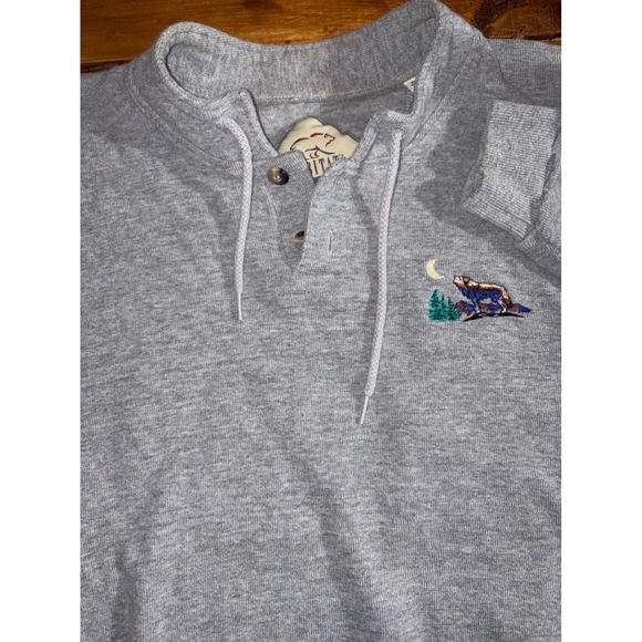 Habitat Wilderness Other - Habitat Wilderness Sweatshirt Mens XL Gray Henley Wolf Moon Embroidered Pullover